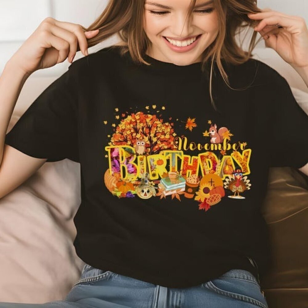 November Birthday Fall Autumn Scene Birthday Retro T-Shirt
